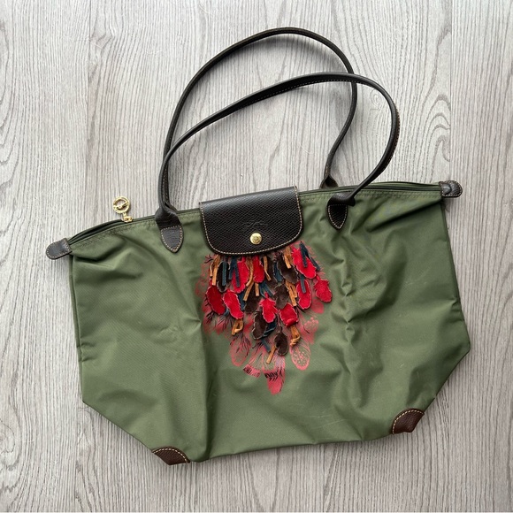 Longchamp Feather Le Pliage Modele Depose Limited Ed. Foldable Tote Bag France - Picture 1 of 5